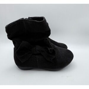 Wonder Nation Kids Black Suede Bow‎ Zip Ankle Boots Size 6